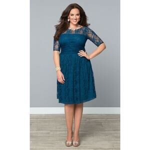 Kiyonna Party Dress Blue Luna Lace Size 10 12 Lined Wedding Guest Prom Modest